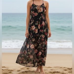 Ambiance Maxi Dress/open front/attached shorts. PTP 15”, L 49”, shorts 13”.